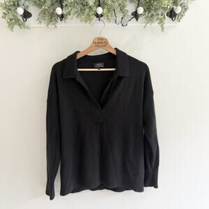 Quince 100% Mongolian Cashmere Collared V Neck Black Sweater Medium SS5816